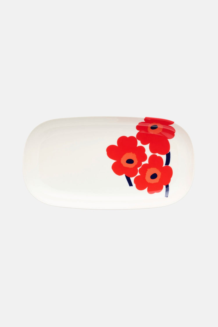 Marimekko - Oiva / Unikko Serving Plate 17x32 cm in white, red, blue