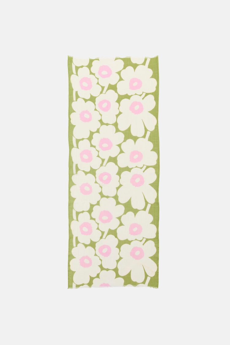 Marimekko Fiore Unikko Scarf in off white, green, light pink