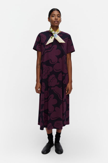 Marimekko - Pisteinen Kukasta Kukkaan Dress in dark purple, dark navy