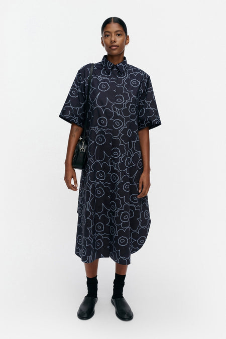 Marimekko Popliini Piirto Unikko Dress in dark blue, light blue