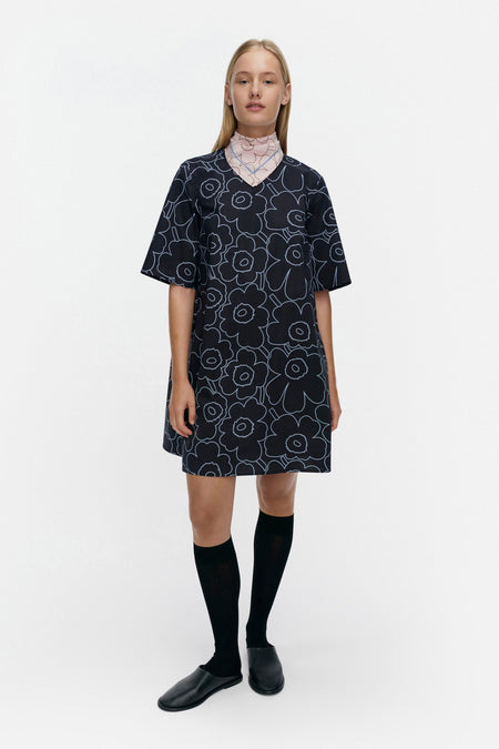 Marimekko Kukkiva Piirto Unikko Dress in dark blue, light blue