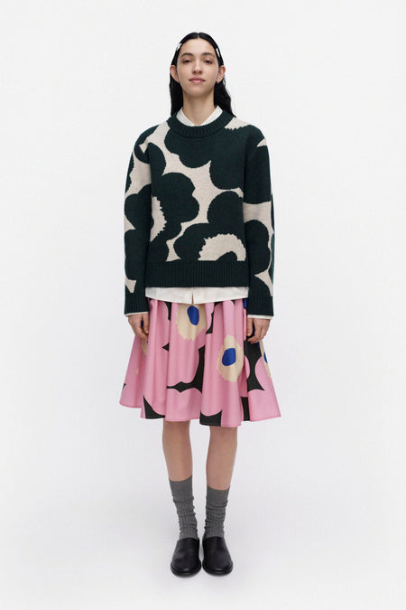 Marimekko - Virtaus Unikko Knitted Pullover in dark green, off white