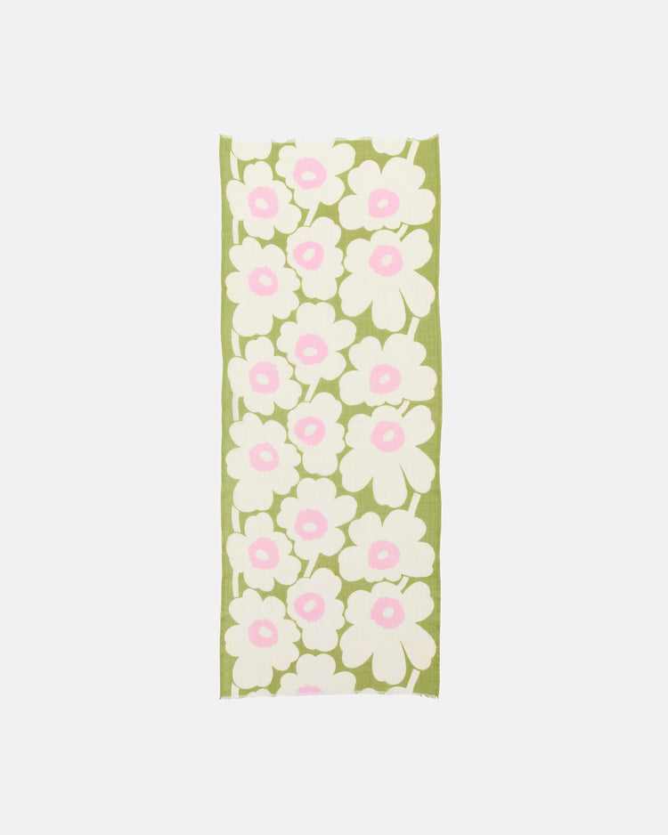 Marimekko Fiore Unikko Scarf in off white, green, light pink