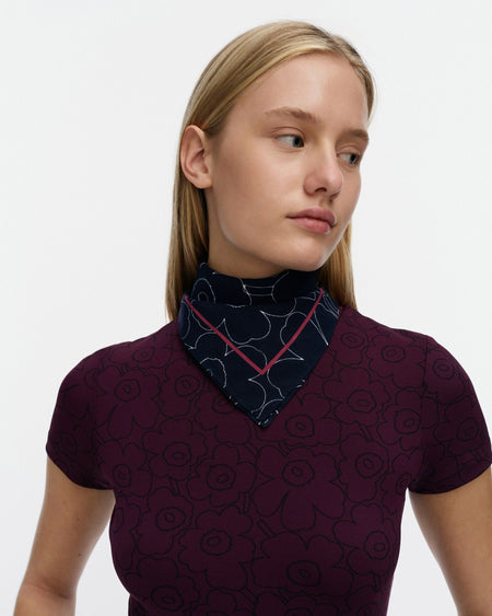 Marimekko Pesofati Piirto Unikko Scarf in dark blue, off white, dk. rose