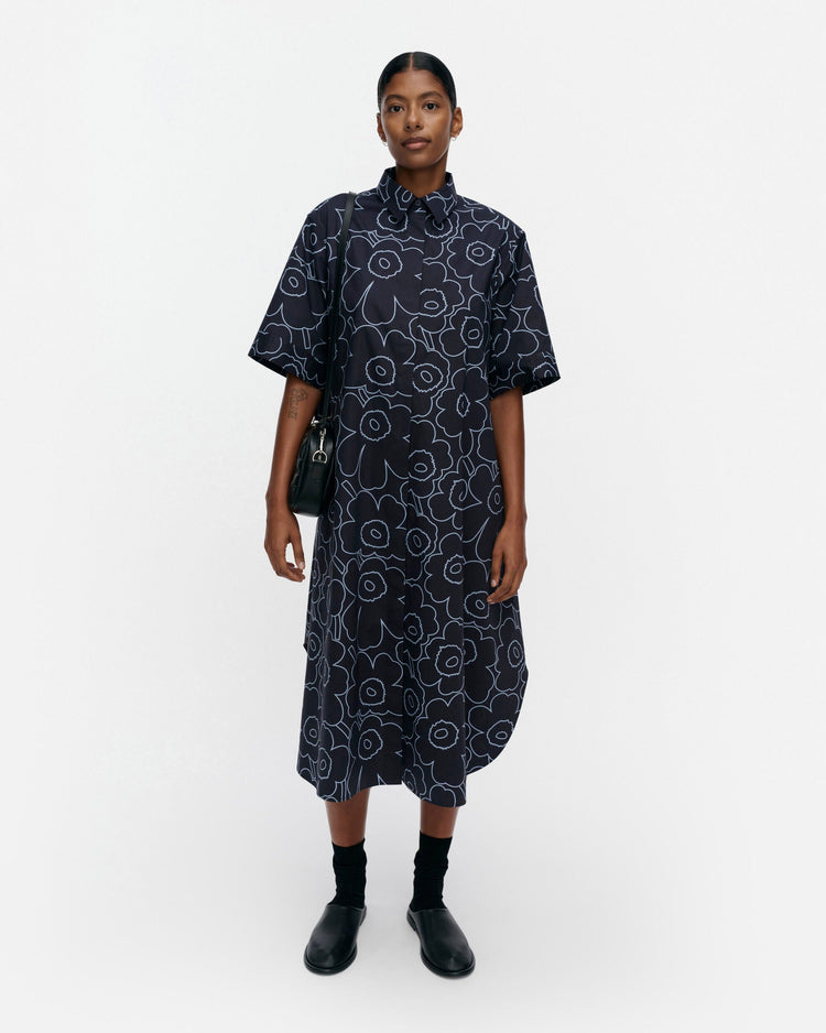 Marimekko Popliini Piirto Unikko Dress in dark blue, light blue
