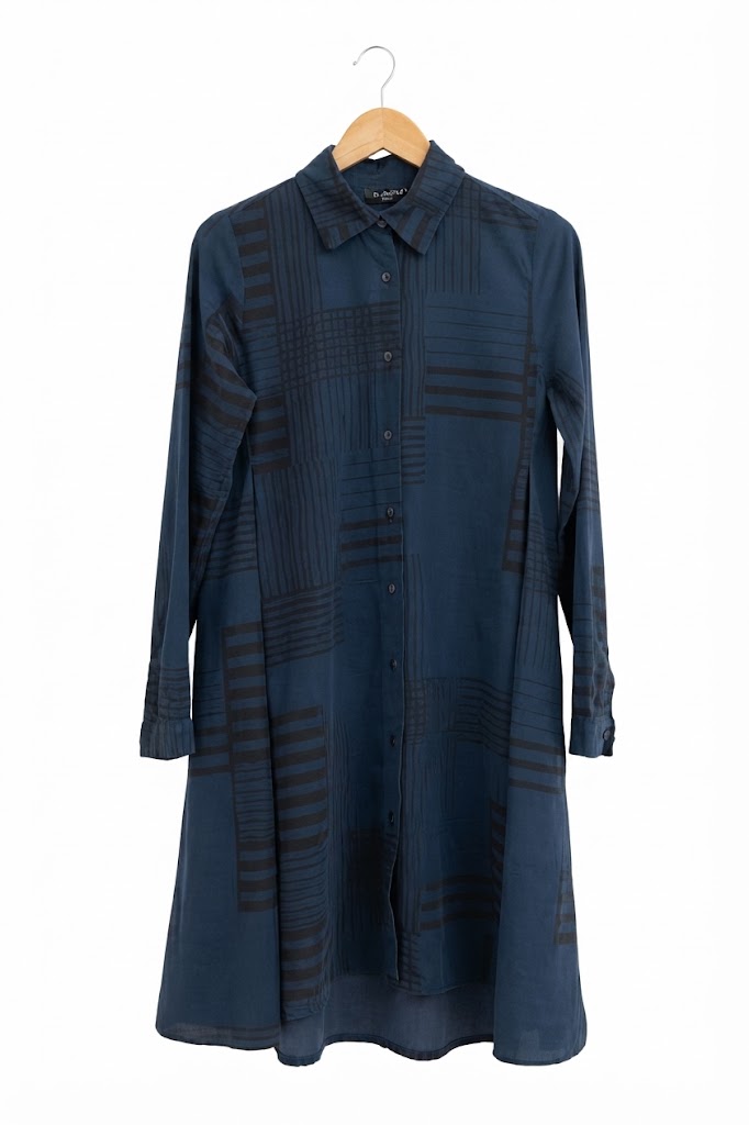 BlueBerry Italia - Striped Check Needlecord Hi-Lo Shirt - 25116