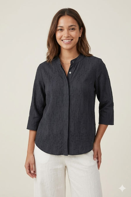 BlueBerry - Embroidered Shirt w/ Collar